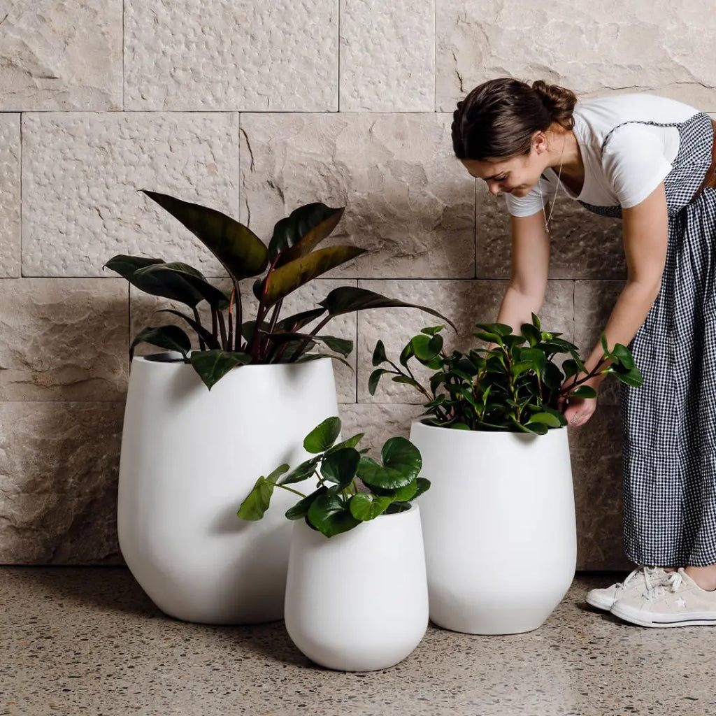 white lightweight garden pots